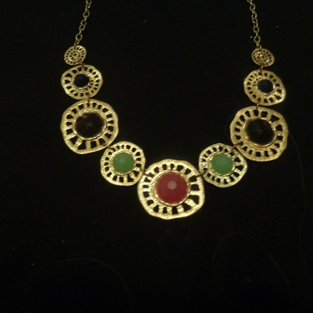 VINTAGE RETRO COLORS DISCS GOLDTONE NECKLACE
